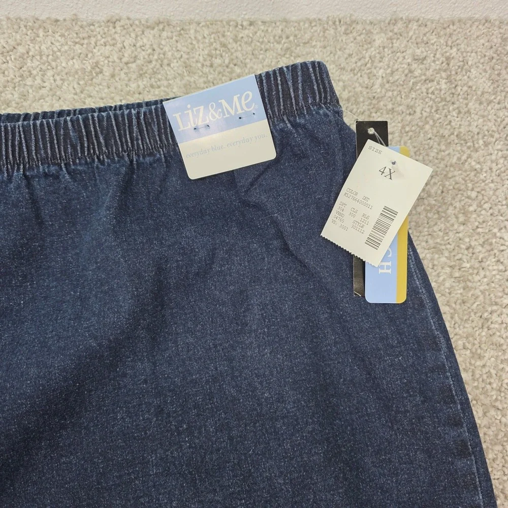 New Liz & Me Women 4X Dark Wash Stretch Denim Elastic Waist Pull On Pants 301112